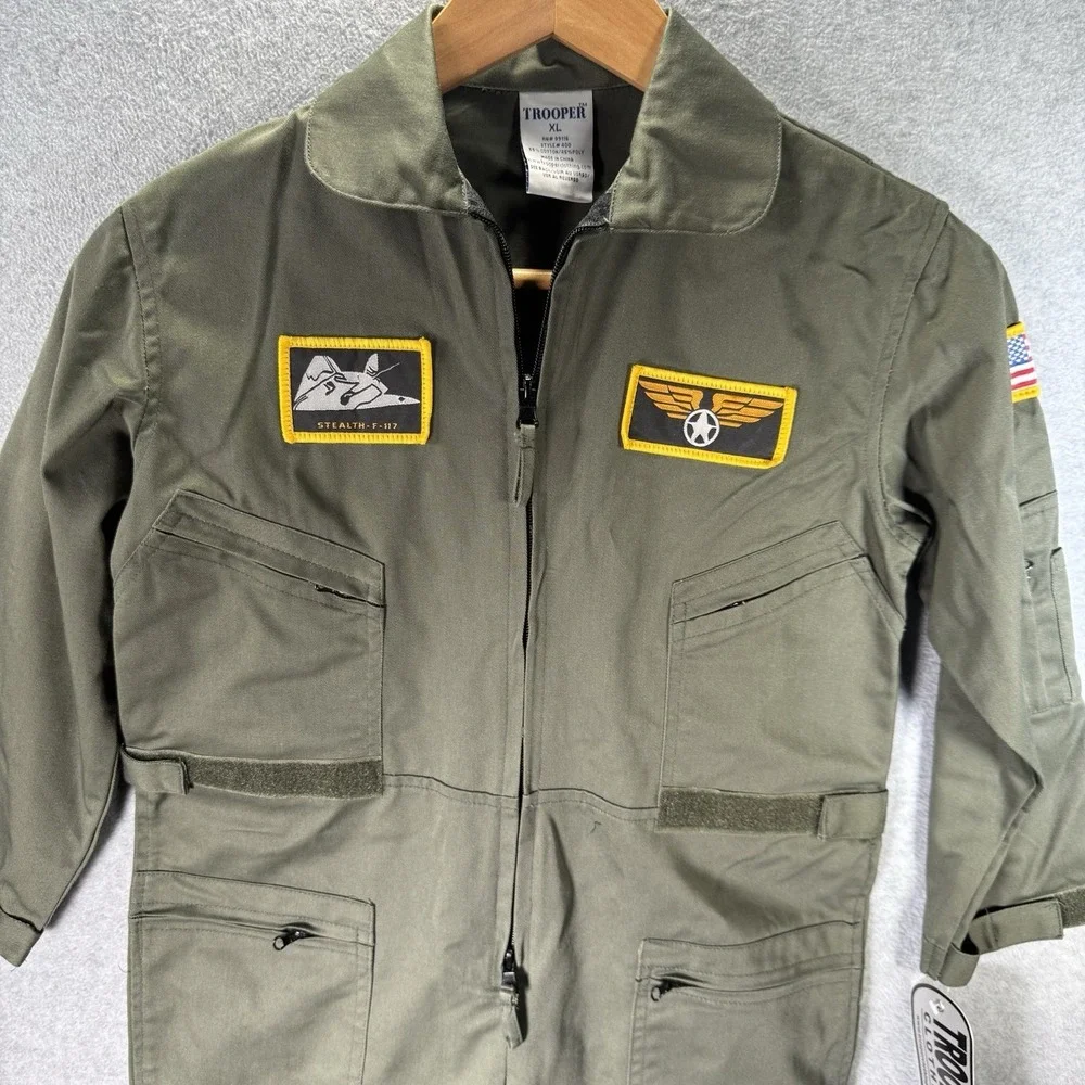 Trooper Clothing Kids Flight Suit Costume Stealth F-117 Patch USA Size XL (9-10)